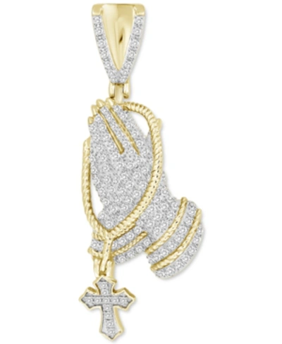 Macy's Men's Diamond Praying Hands Pendant (1/3 Ct. T.w.) In 10k Gold In Yellow Gold