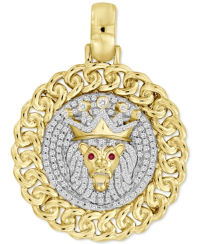 Macy's Men's Diamond (3/8 Ct. T.w.) & Ruby Accent King Lion Pendant In 10k Gold In Yellow Gold