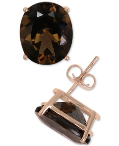 Macy's Smoky Quartz Oval Stud Earrings (8-3/8 Ct. T.w.) In 14k Rose Gold