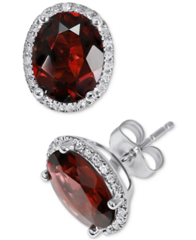 Macy's Rhodolite Garnet (4 Ct. T.w.) & Diamond (1/6 Ct. T.w.) Halo Stud Earrings In 14k White Gold