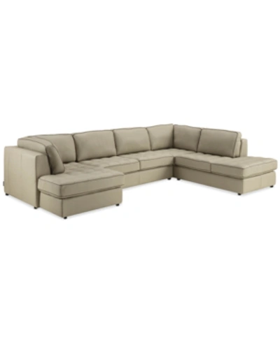Furniture Closeout! Nicholden 3-pc. Leather Sectional, Created For Macy's In Beige