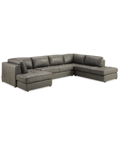 Furniture Closeout! Nicholden 3-pc. Leather Sectional, Created For Macy's In Grey