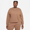 Nike Women's Sportswear Collection Essentials Oversized Fleece Crewneck Sweatshirt In Archaeo Brown/white