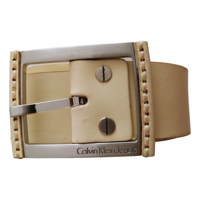 Pre-owned Calvin Klein Leather Belt In White