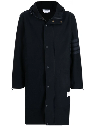 Thom Browne 4-bar Long Parka In Technical Twill In Blue