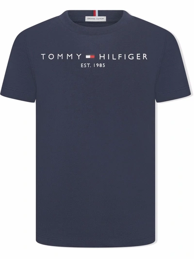 Tommy Hilfiger Junior Kids' Logo-print Organic Cotton T-shirt In 蓝色