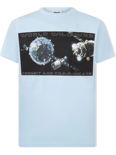 Molo Kids' World Wide Web Organic Cotton T-shirt In 蓝色