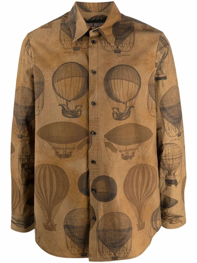 Uma Wang Hot Air Balloon-print Long-sleeve Shirt In Camel
