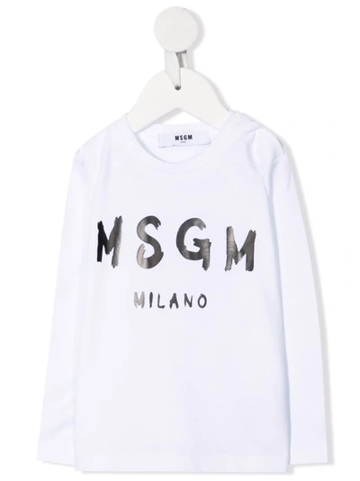 Msgm Babies' Logo-print Long-sleeved T-shirt In 白色