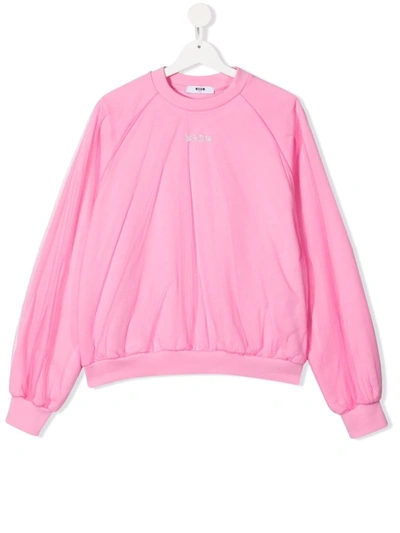 Msgm Teen Tulle-layered Cotton Sweatshirt In Pink