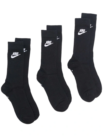 Nike Logo-intarsia Socks In 黑色