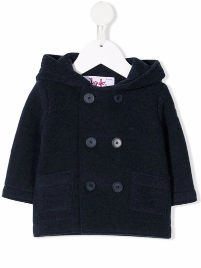 Il Gufo Babies' Double-breasted Hooded Coat In Blue