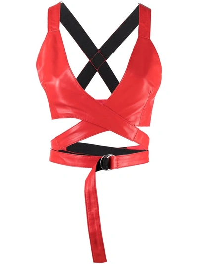 Manokhi Crossover Leather Crop Top In Rot