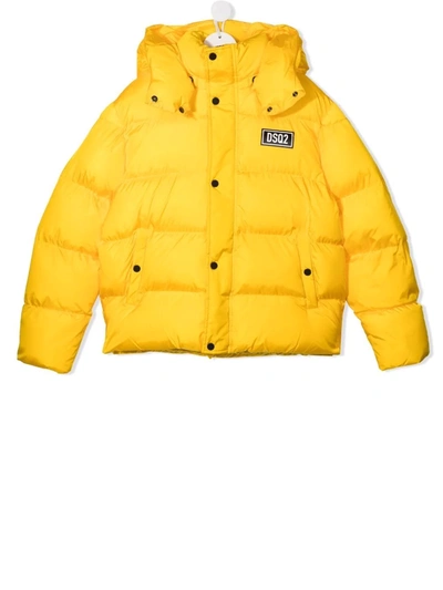 Dsquared2 Kids' Logo-print Puffer Coat In 黄色