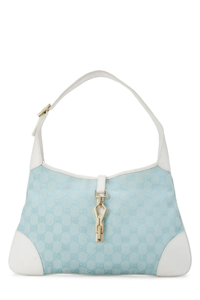 Pre-owned Gucci White & Blue Gg Canvas Jackie Shoulder Bag Small