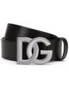 DOLCE & GABBANA CALF LEATHER LOGO-BUCKLE BELT