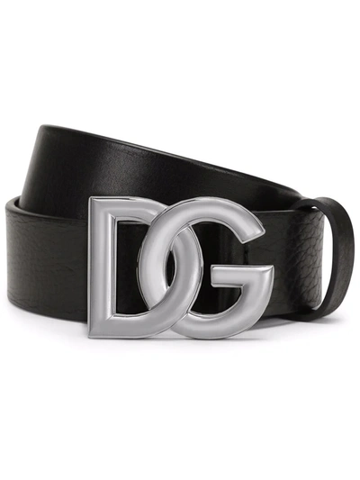 Dolce & Gabbana Calf Leather Logo-buckle Belt In Black