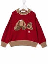 Palm Angels Wool Sweater With Teddy Bear Front Print In Red