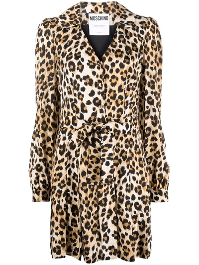 Moschino Leopard-print Shirt Dress In Neutrals