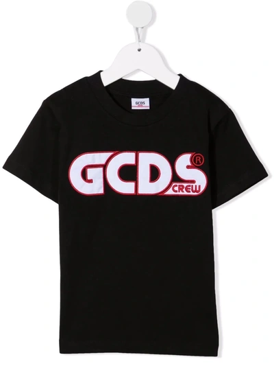 Gcds Teen Logo-print Cotton T-shirt In Black