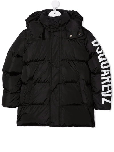 Dsquared2 Kids' Logo-print Sleeve Puffer Jacket In Black