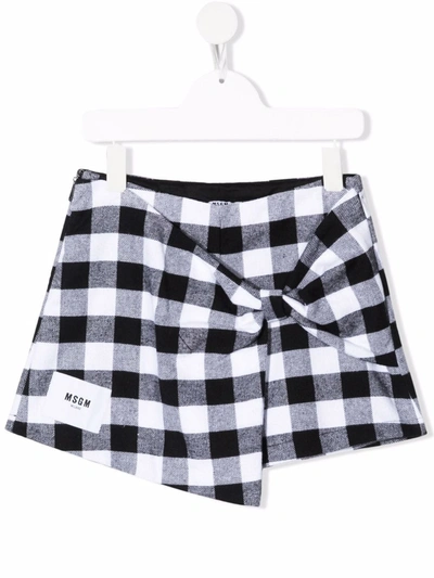 Msgm Kids' Checked Logo-patch Shorts In Black