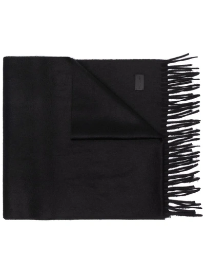Saint Laurent Logo Patch Fine Knit Scarf In Black