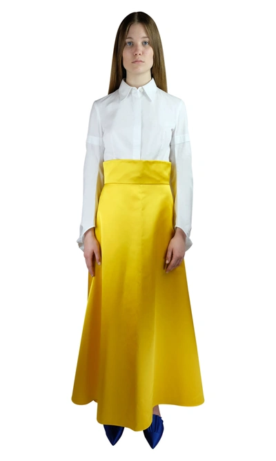 Sara Battaglia High Waist Maxi Duchesse Skirt In Yellow