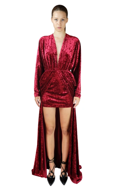 Sara Battaglia Bordeaux Ciniglia Dress