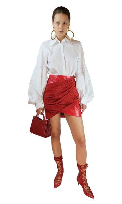 Sara Battaglia Red Lurex & Faux Patent Leather Mini Skirt