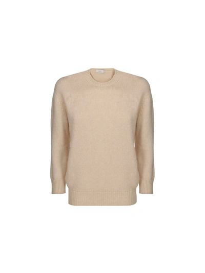 Agnona Long-sleeve Cashmere Crewneck Sweater With Tubular Finishing In Beige