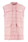 Msgm Tweed Fringe Gilet In Pink