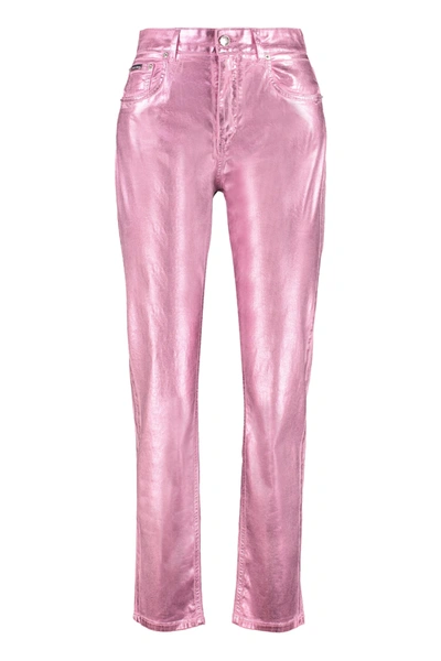 Dolce & Gabbana Boyfriend Jeans With Patch In Fuchsia