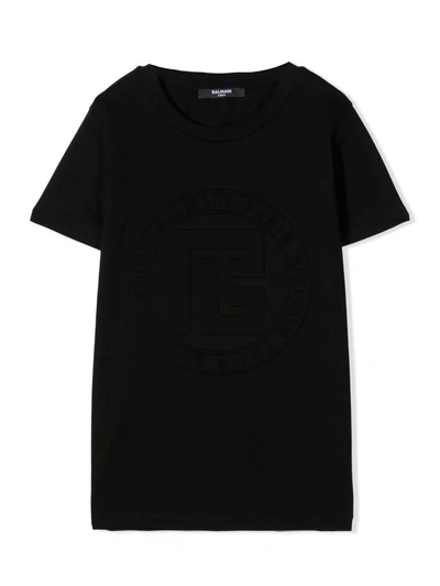 Balmain Kids' Black Cotton T-shirt In Nero