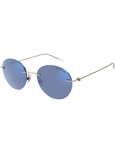 Montblanc Mb0073s Sunglasses In Gold Gold Light Blue