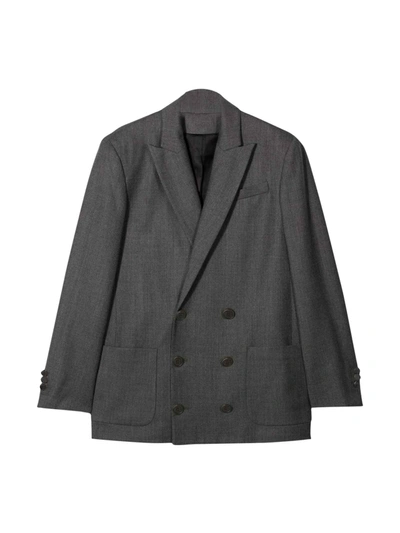 Balmain Teen Double-breasted Blazer In Grigio