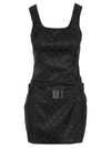 Misbhv Nylon Jacquard Mini Dress Black Nylon Short Dress With Monogram Motif In Black