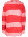 Acne Studios Kalia Block Stripe Distressed Sweater In Red