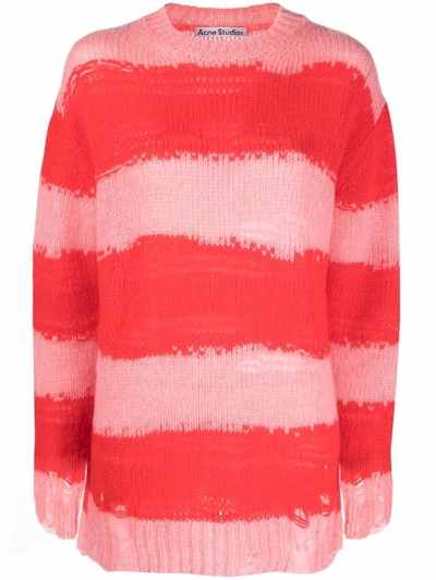 Acne Studios Kalia Block Stripe Distressed Sweater In Red