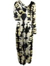 Ganni Ruched One Shoulder Long Sleeve Satin Maxi Dress In Gelb