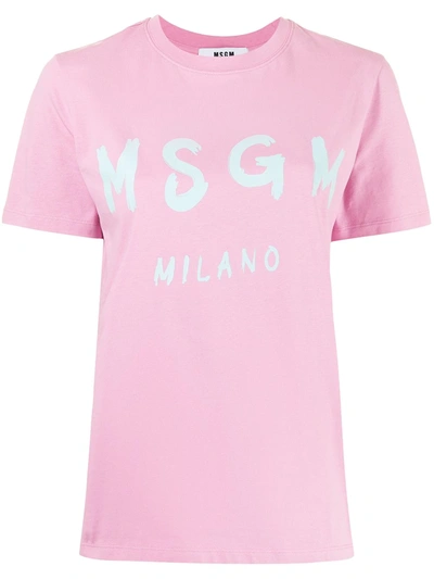 Msgm Brushstroke-logo T-shirt In Pink & Purple