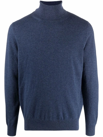 Canali Fine-knit Roll-neck Cashmere Jumper In Blau
