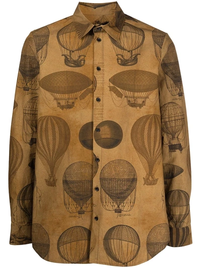 Uma Wang Hot Air Balloon-print Long-sleeve Shirt In Camel