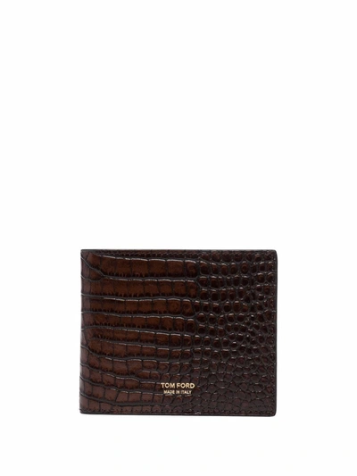 Tom Ford Brown Crocodile-effect Folded Wallet In Braun