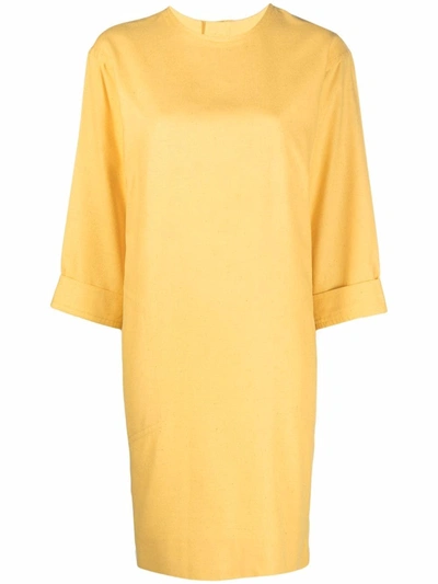 Pre-owned Saint Laurent 1990 Silk T-shirt Dress In Yellow