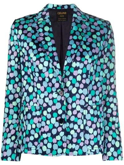 Pre-owned Celine 1980  Petal-print Blazer In Blue