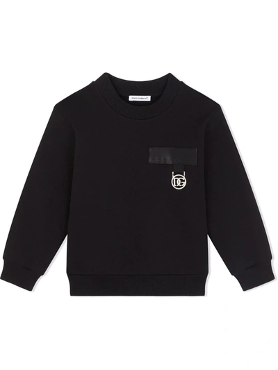 Dolce & Gabbana Kids' Logo Plaque Cotton Sweatshirt In Black