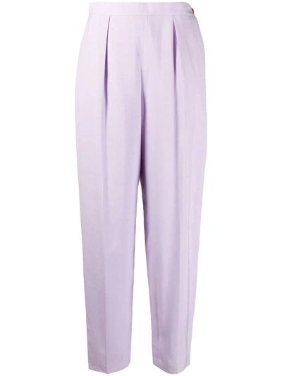 Pre-owned Chanel 2000s Tailored-cut Tapered Silk Trousers In Purple