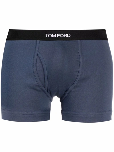 Tom Ford Mens Dark Blue Logo-embroidered Cotton-blend Jersey Boxers S In Blue