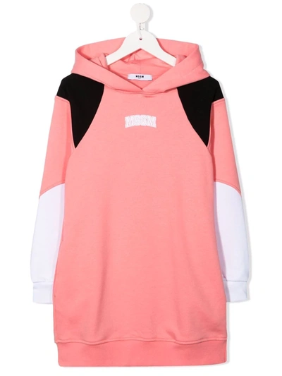 Msgm Kids' Logo-print Hooded Jumper Dress In Pink